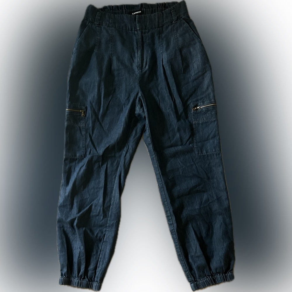 Express Extreme High Rise Chambray Jogger Womens Size Medium Jean Cargo